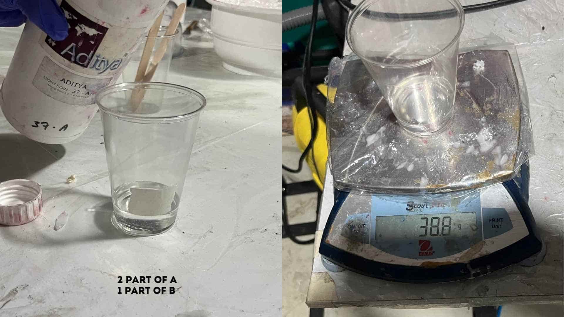 Pouring resin into mold